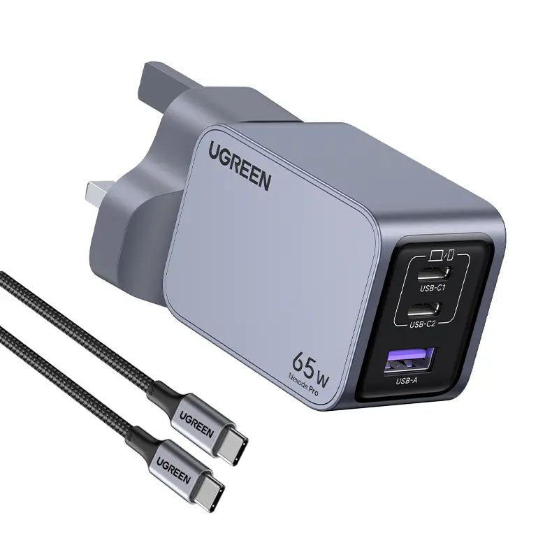 UGREEN 65W Fast Charger with 3 Charging Ports - Grey