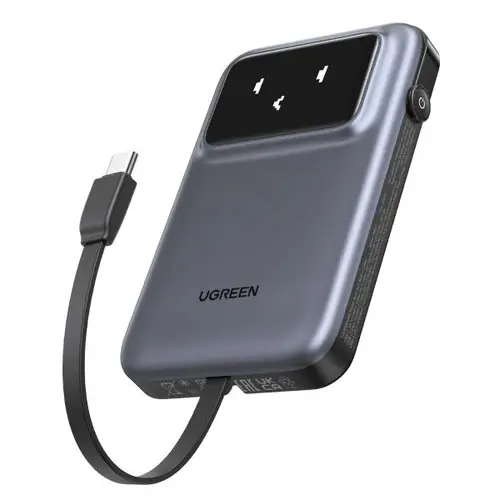 UGREEN 10000mAh Power Bank with Built-in Type-C Cable - Grey
