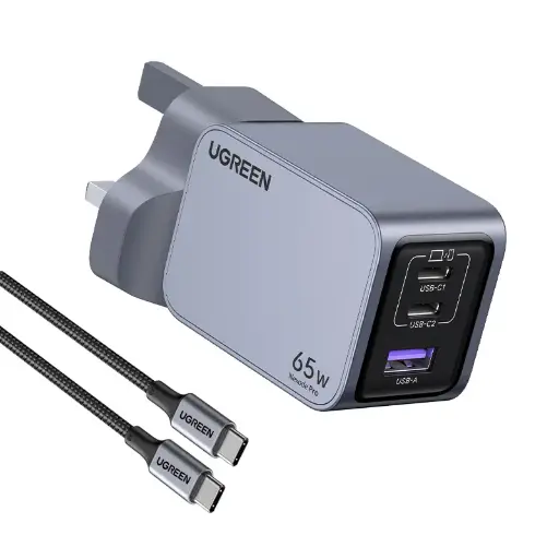 UGREEN 65W Fast Charger with 3 Charging Ports - Grey
